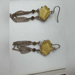 Gold Drop Chain Earrings with Yellow Gem Accents